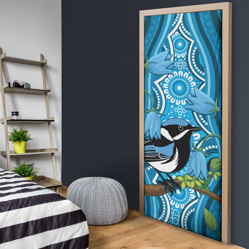 Australia Bluebell Creeper With Superb Blue Wren Door Cover Aboriginal Art - Aussie Hoodie