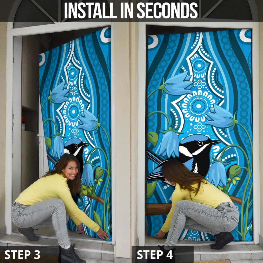 Australia Bluebell Creeper With Superb Blue Wren Door Cover Aboriginal Art - Aussie Hoodie