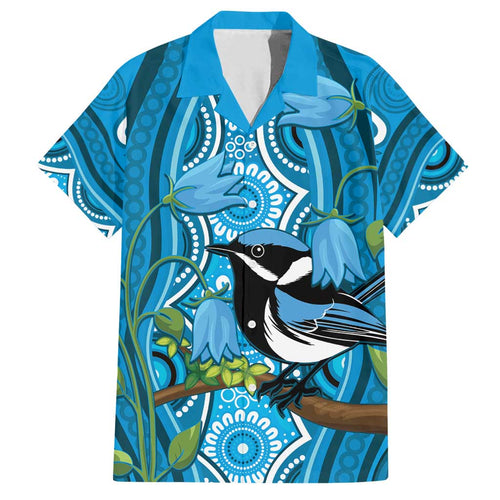 Australia Bluebell Creeper With Superb Blue Wren Family Matching Long Sleeve Bodycon Dress and Hawaiian Shirt Aboriginal Art