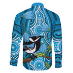 Australia Bluebell Creeper With Superb Blue Wren Family Matching Long Sleeve Bodycon Dress and Hawaiian Shirt Aboriginal Art