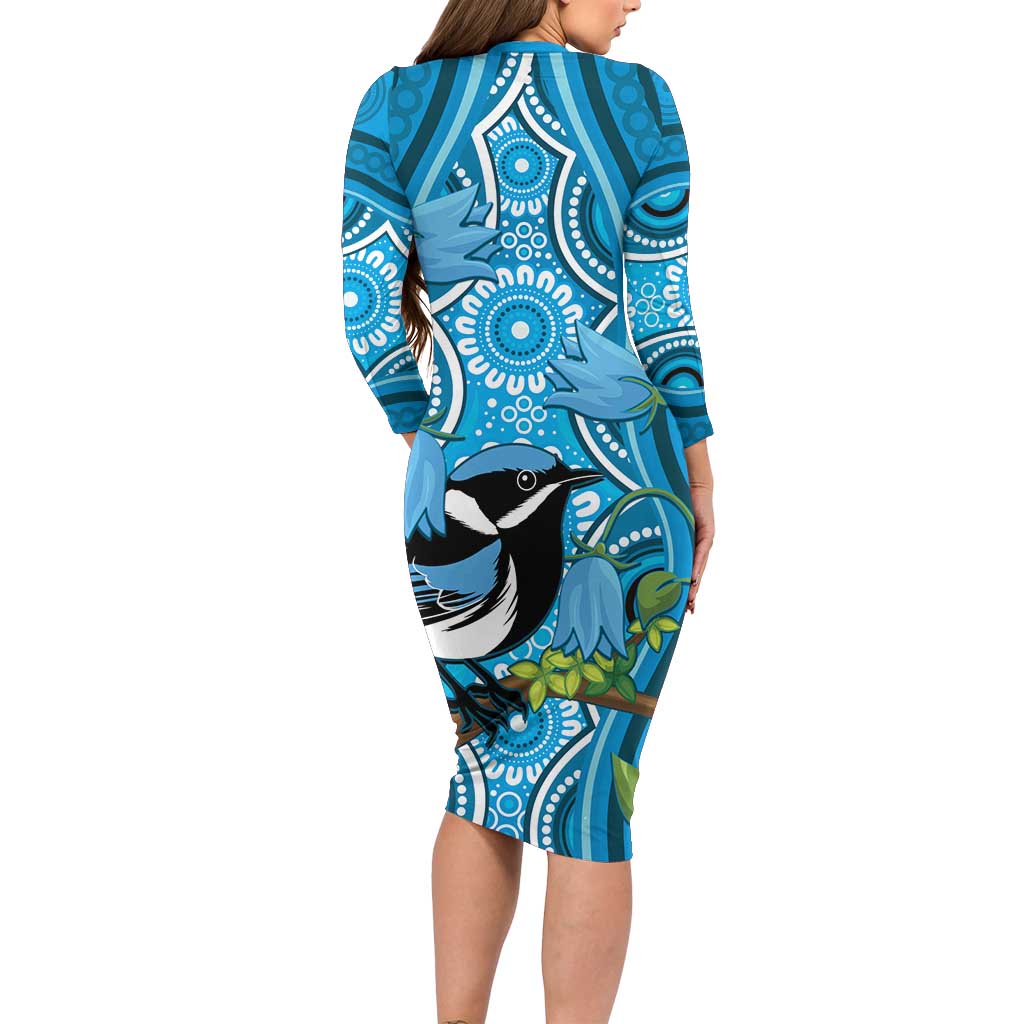 Australia Bluebell Creeper With Superb Blue Wren Family Matching Long Sleeve Bodycon Dress and Hawaiian Shirt Aboriginal Art