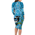 Australia Bluebell Creeper With Superb Blue Wren Family Matching Long Sleeve Bodycon Dress and Hawaiian Shirt Aboriginal Art