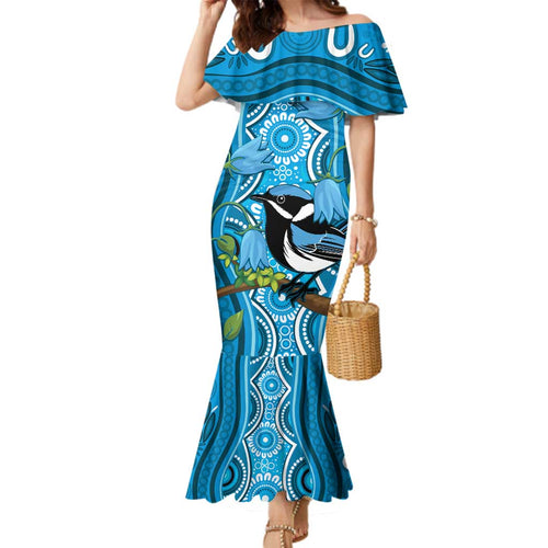 Australia Bluebell Creeper With Superb Blue Wren Family Matching Mermaid Dress and Hawaiian Shirt Aboriginal Art