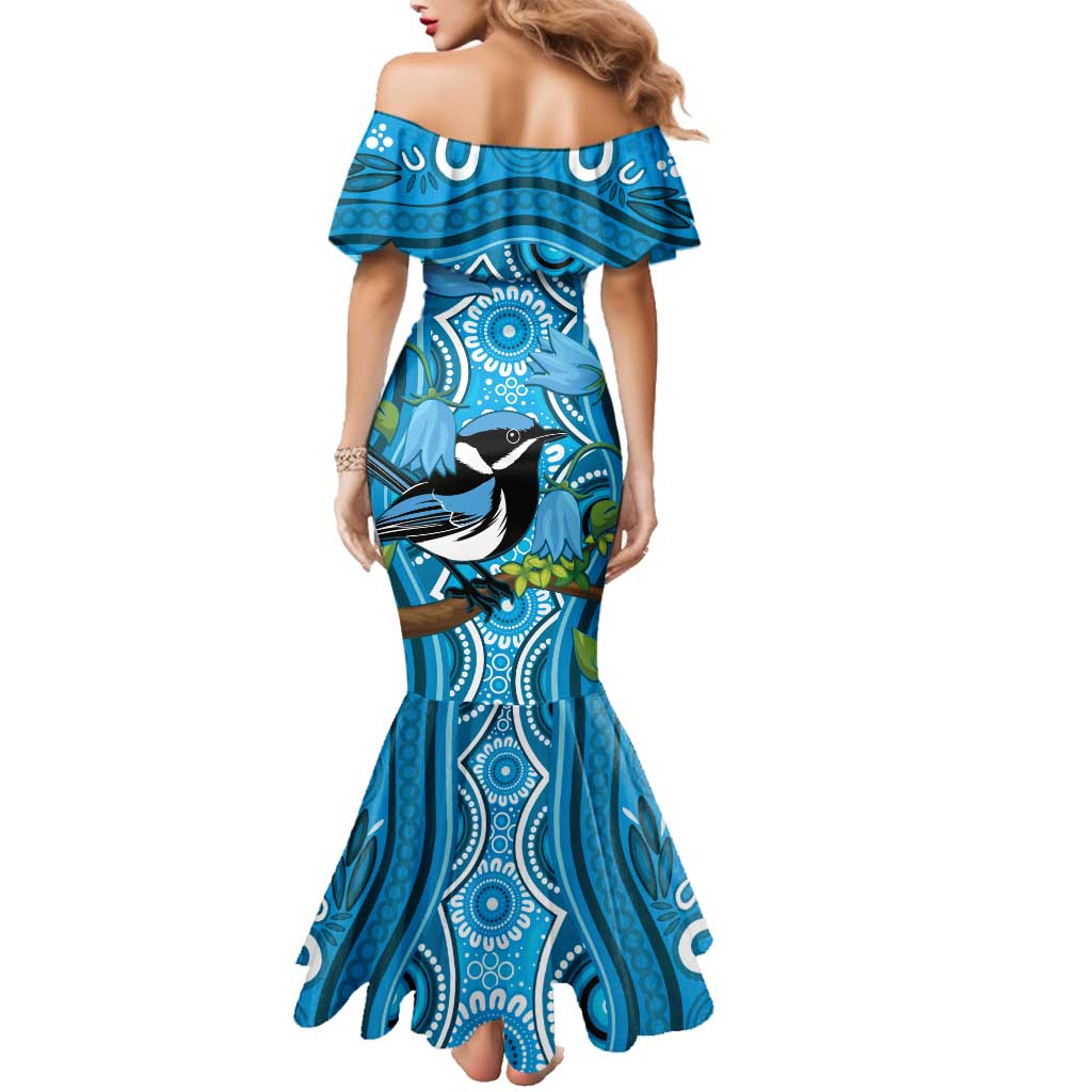 Australia Bluebell Creeper With Superb Blue Wren Family Matching Mermaid Dress and Hawaiian Shirt Aboriginal Art
