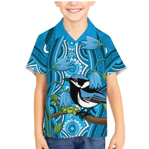 Australia Bluebell Creeper With Superb Blue Wren Family Matching Mermaid Dress and Hawaiian Shirt Aboriginal Art