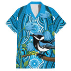 Australia Bluebell Creeper With Superb Blue Wren Family Matching Off Shoulder Maxi Dress and Hawaiian Shirt Aboriginal Art