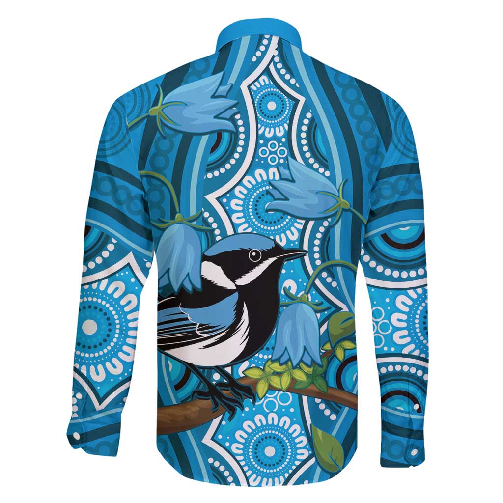 Australia Bluebell Creeper With Superb Blue Wren Family Matching Off Shoulder Maxi Dress and Hawaiian Shirt Aboriginal Art