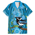 Australia Bluebell Creeper With Superb Blue Wren Family Matching Off Shoulder Short Dress and Hawaiian Shirt Aboriginal Art