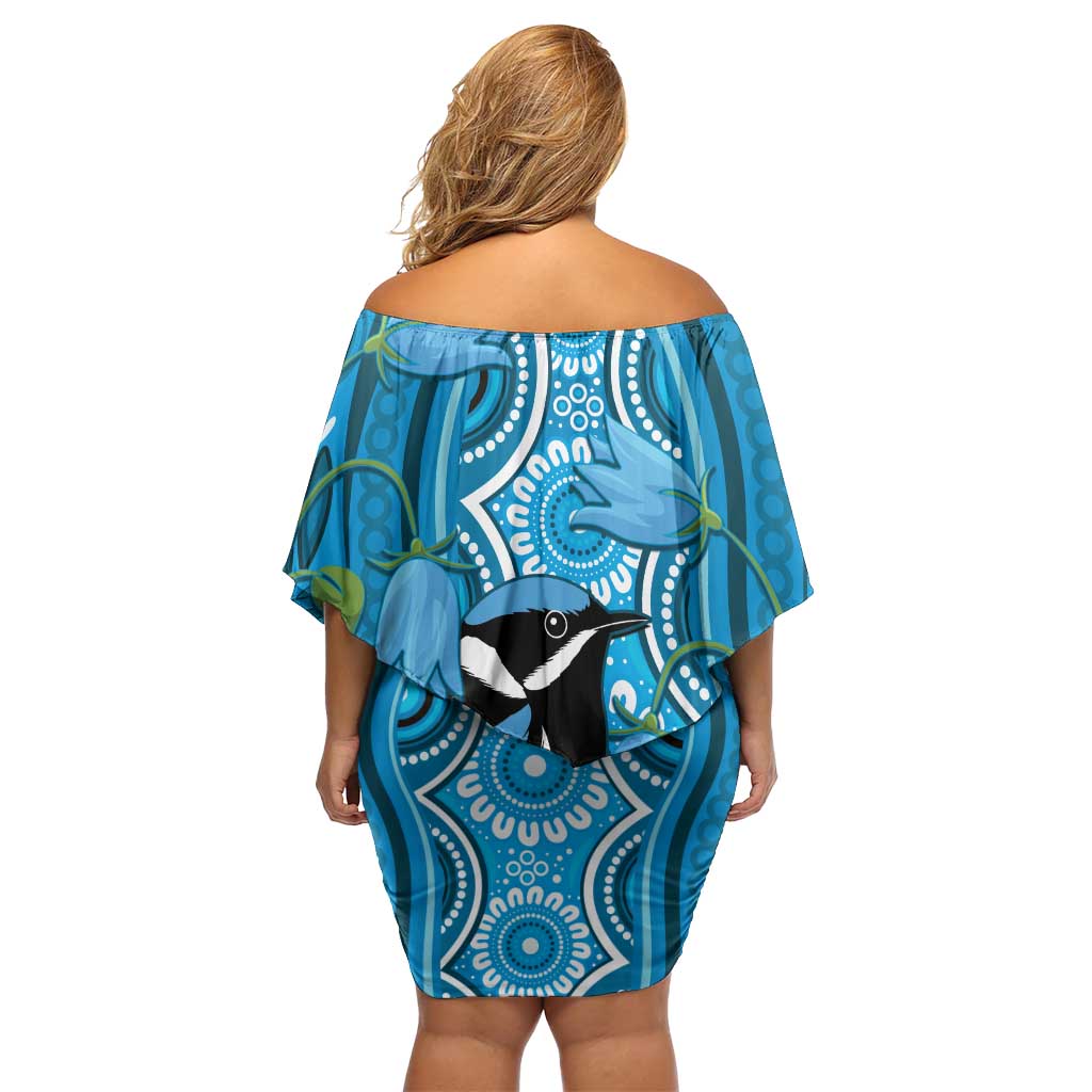 Australia Bluebell Creeper With Superb Blue Wren Family Matching Off Shoulder Short Dress and Hawaiian Shirt Aboriginal Art
