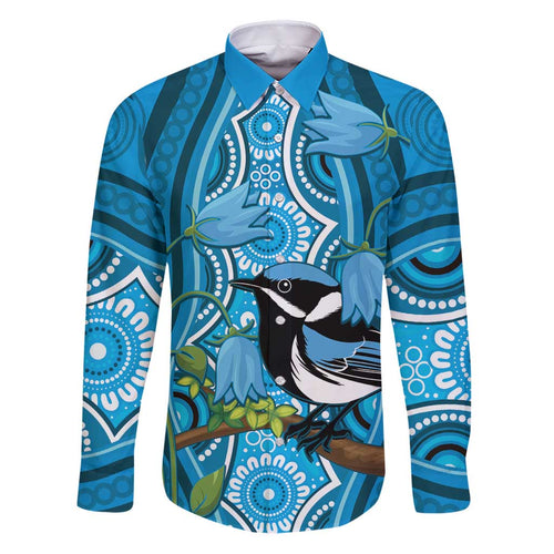 Australia Bluebell Creeper With Superb Blue Wren Family Matching Puletasi and Hawaiian Shirt Aboriginal Art