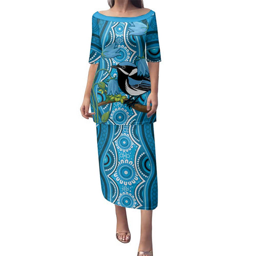 Australia Bluebell Creeper With Superb Blue Wren Family Matching Puletasi and Hawaiian Shirt Aboriginal Art