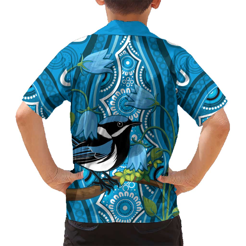 Australia Bluebell Creeper With Superb Blue Wren Family Matching Short Sleeve Bodycon Dress and Hawaiian Shirt Aboriginal Art