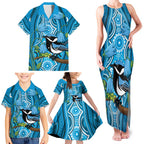 Australia Bluebell Creeper With Superb Blue Wren Family Matching Tank Maxi Dress and Hawaiian Shirt Aboriginal Art