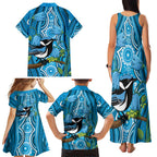 Australia Bluebell Creeper With Superb Blue Wren Family Matching Tank Maxi Dress and Hawaiian Shirt Aboriginal Art