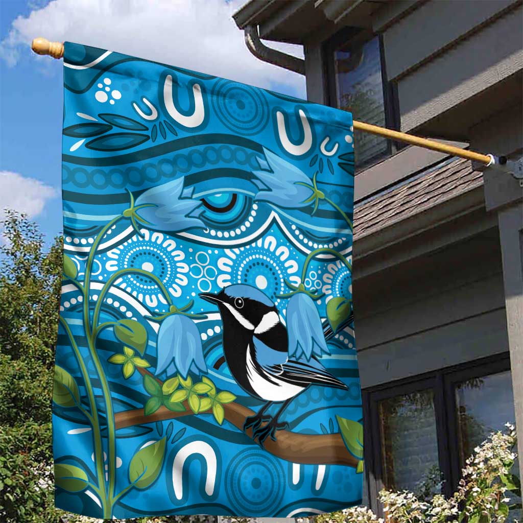 Australia Bluebell Creeper With Superb Blue Wren Garden Flag Aboriginal Art