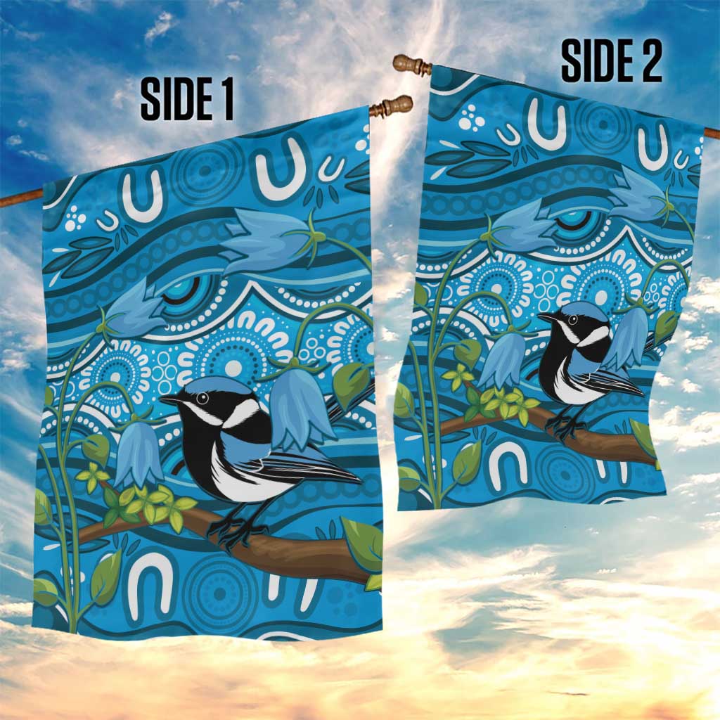 Australia Bluebell Creeper With Superb Blue Wren Garden Flag Aboriginal Art