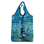 Australia Bluebell Creeper With Superb Blue Wren Grocery Bag Aboriginal Art
