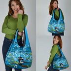 Australia Bluebell Creeper With Superb Blue Wren Grocery Bag Aboriginal Art