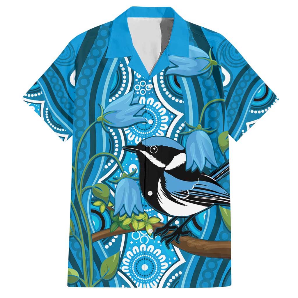 Australia Bluebell Creeper With Superb Blue Wren Hawaiian Shirt Aboriginal Art