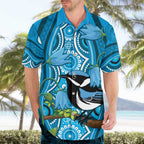 Australia Bluebell Creeper With Superb Blue Wren Hawaiian Shirt Aboriginal Art