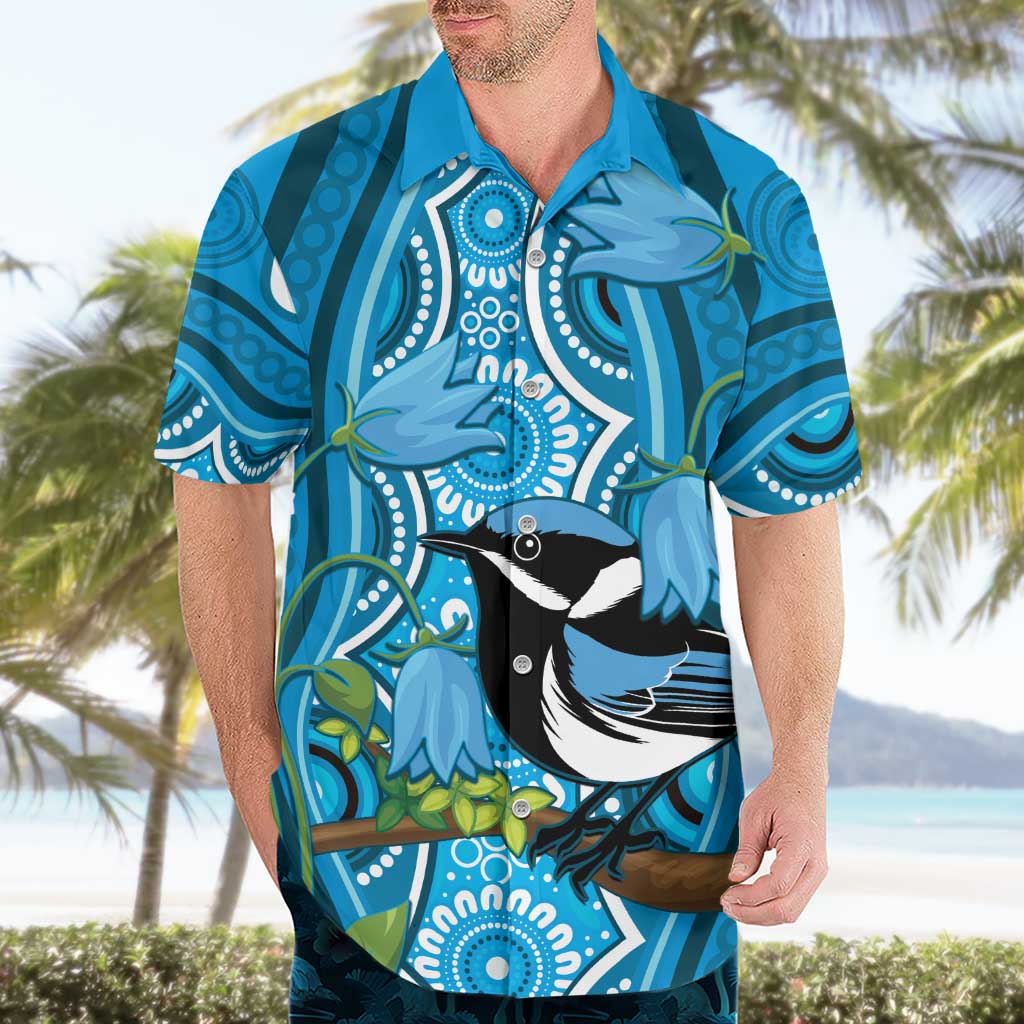 Australia Bluebell Creeper With Superb Blue Wren Hawaiian Shirt Aboriginal Art