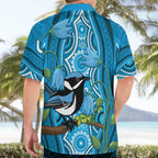 Australia Bluebell Creeper With Superb Blue Wren Hawaiian Shirt Aboriginal Art