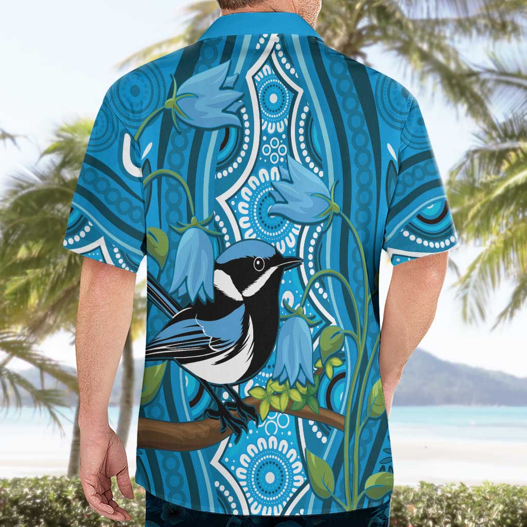 Australia Bluebell Creeper With Superb Blue Wren Hawaiian Shirt Aboriginal Art