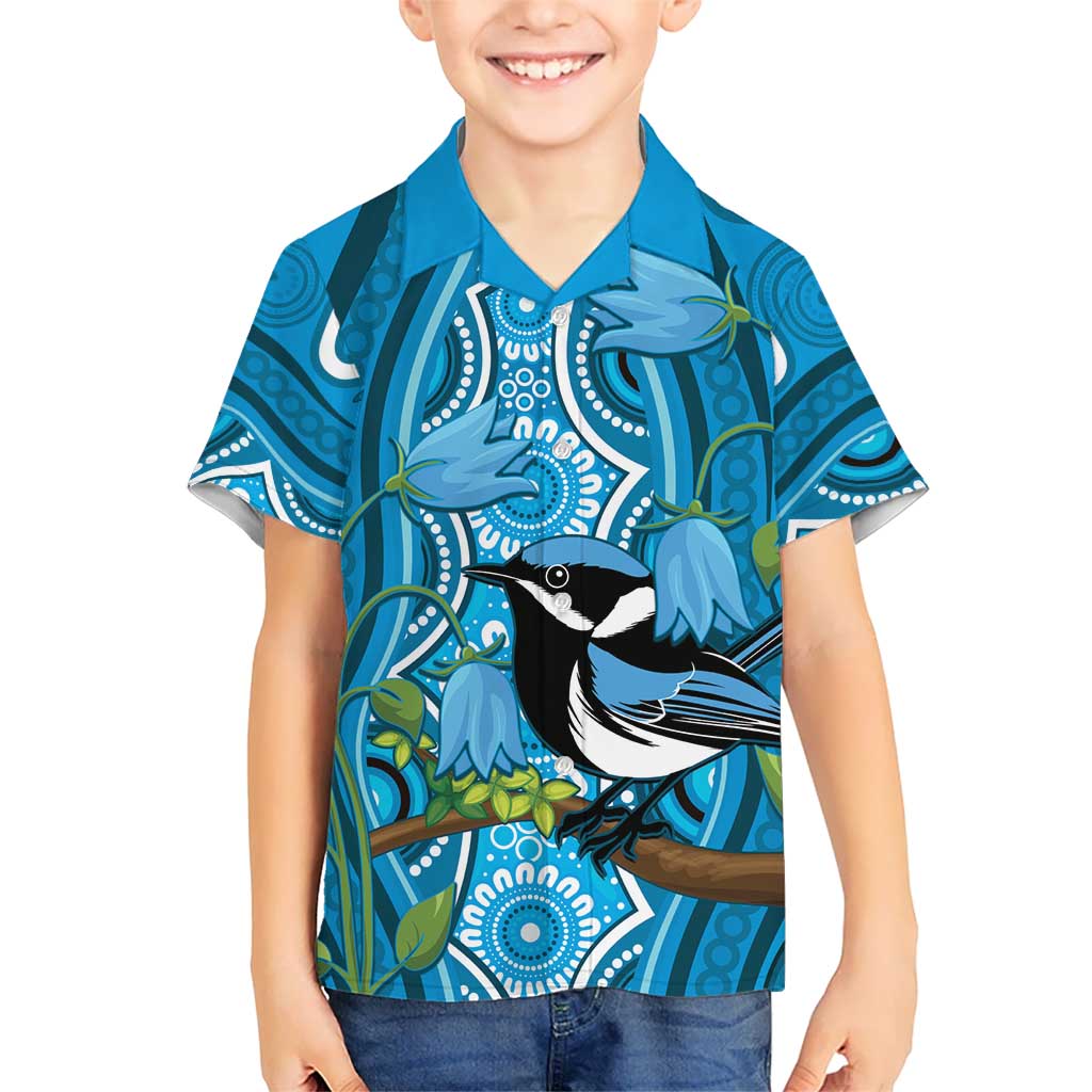 Australia Bluebell Creeper With Superb Blue Wren Hawaiian Shirt Aboriginal Art