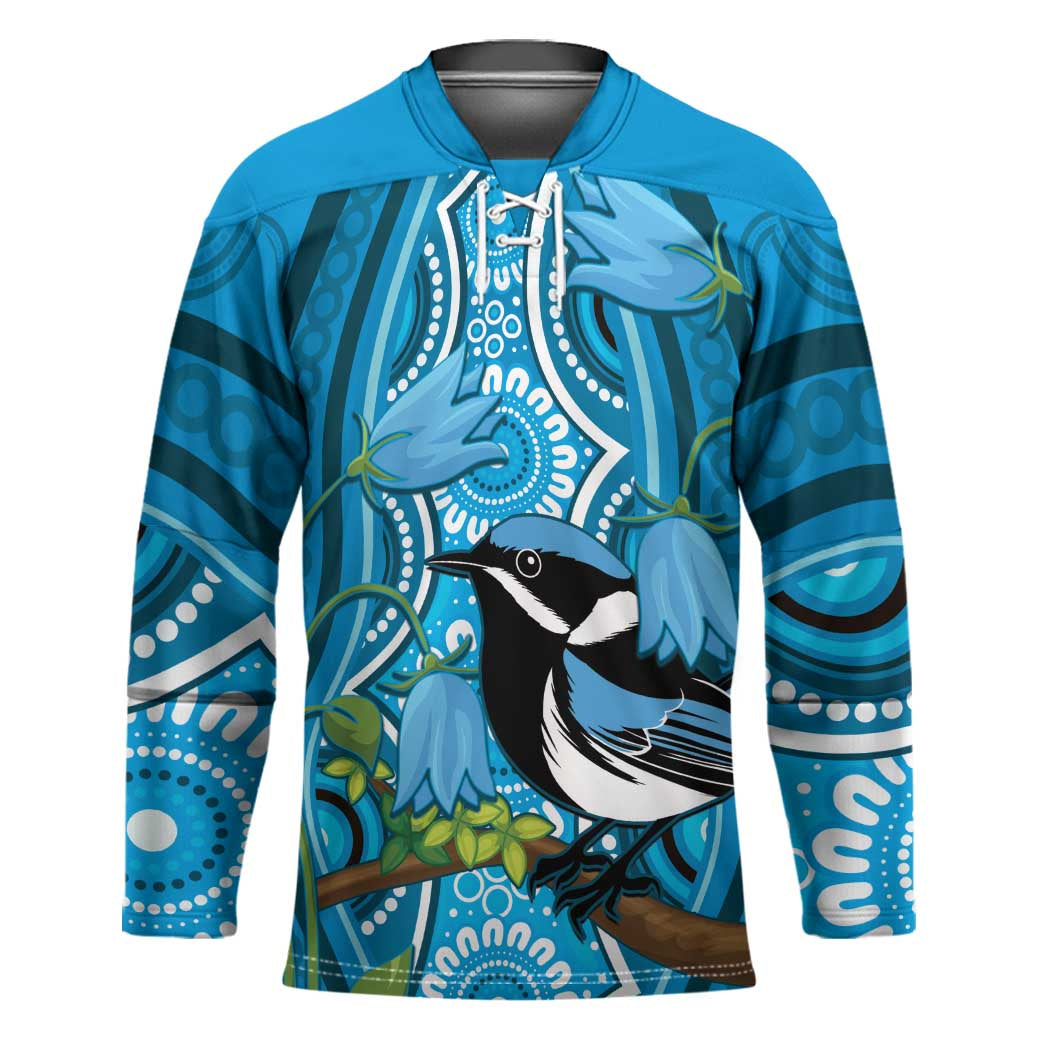 Australia Bluebell Creeper With Superb Blue Wren Hockey Jersey Aboriginal Art - Aussie Hoodie