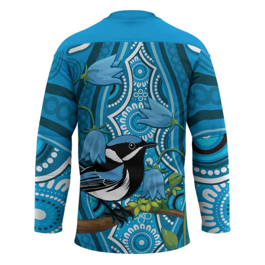 Australia Bluebell Creeper With Superb Blue Wren Hockey Jersey Aboriginal Art - Aussie Hoodie