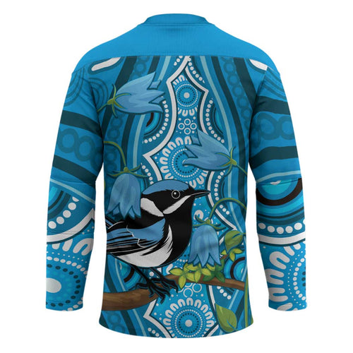 Australia Bluebell Creeper With Superb Blue Wren Hockey Jersey Aboriginal Art - Aussie Hoodie