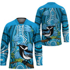 Australia Bluebell Creeper With Superb Blue Wren Hockey Jersey Aboriginal Art - Aussie Hoodie