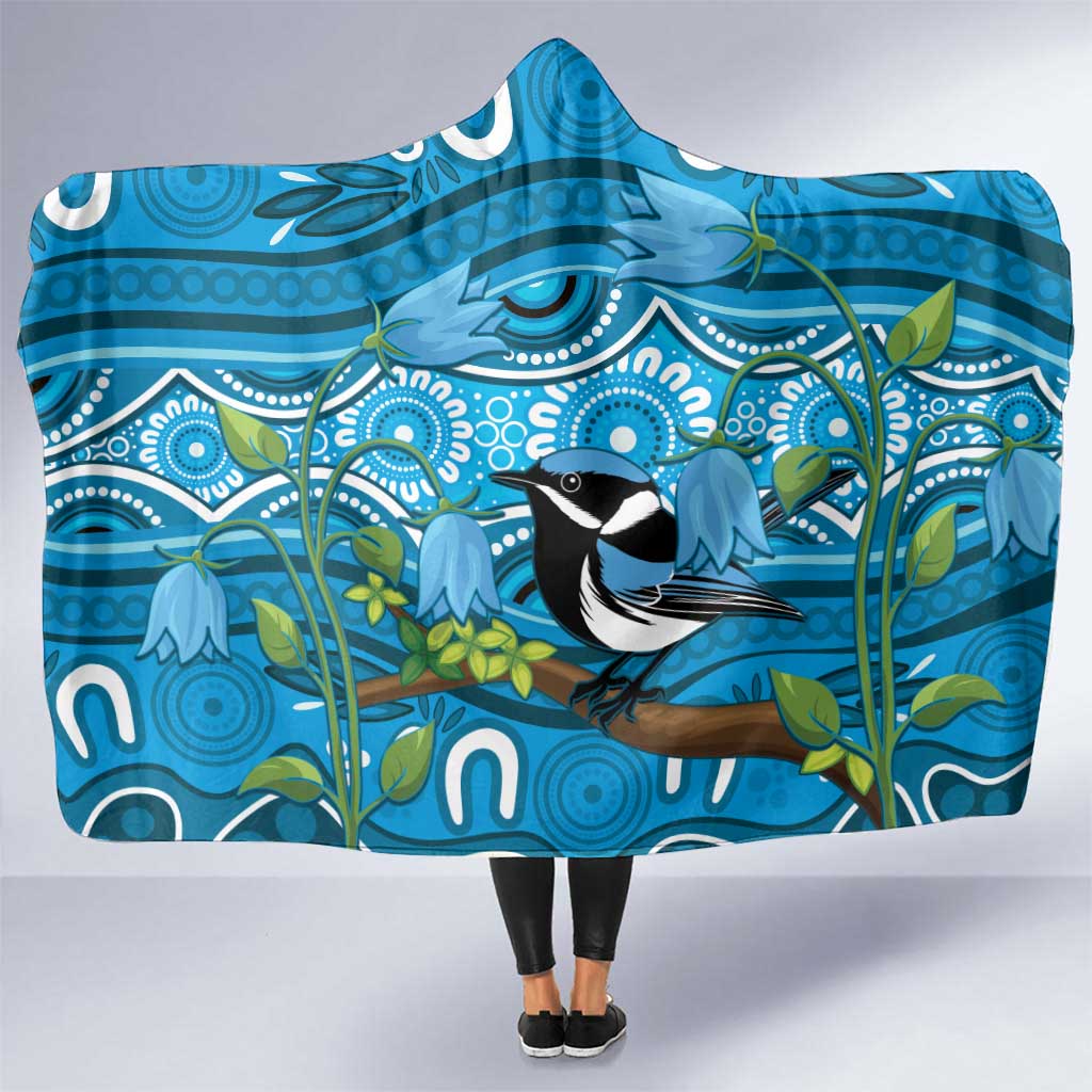 Australia Bluebell Creeper With Superb Blue Wren Hooded Blanket Aboriginal Art