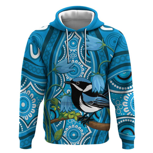Australia Bluebell Creeper With Superb Blue Wren Hoodie Aboriginal Art