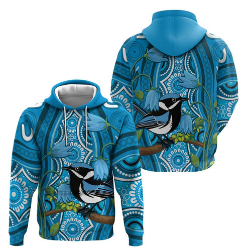Australia Bluebell Creeper With Superb Blue Wren Hoodie Aboriginal Art