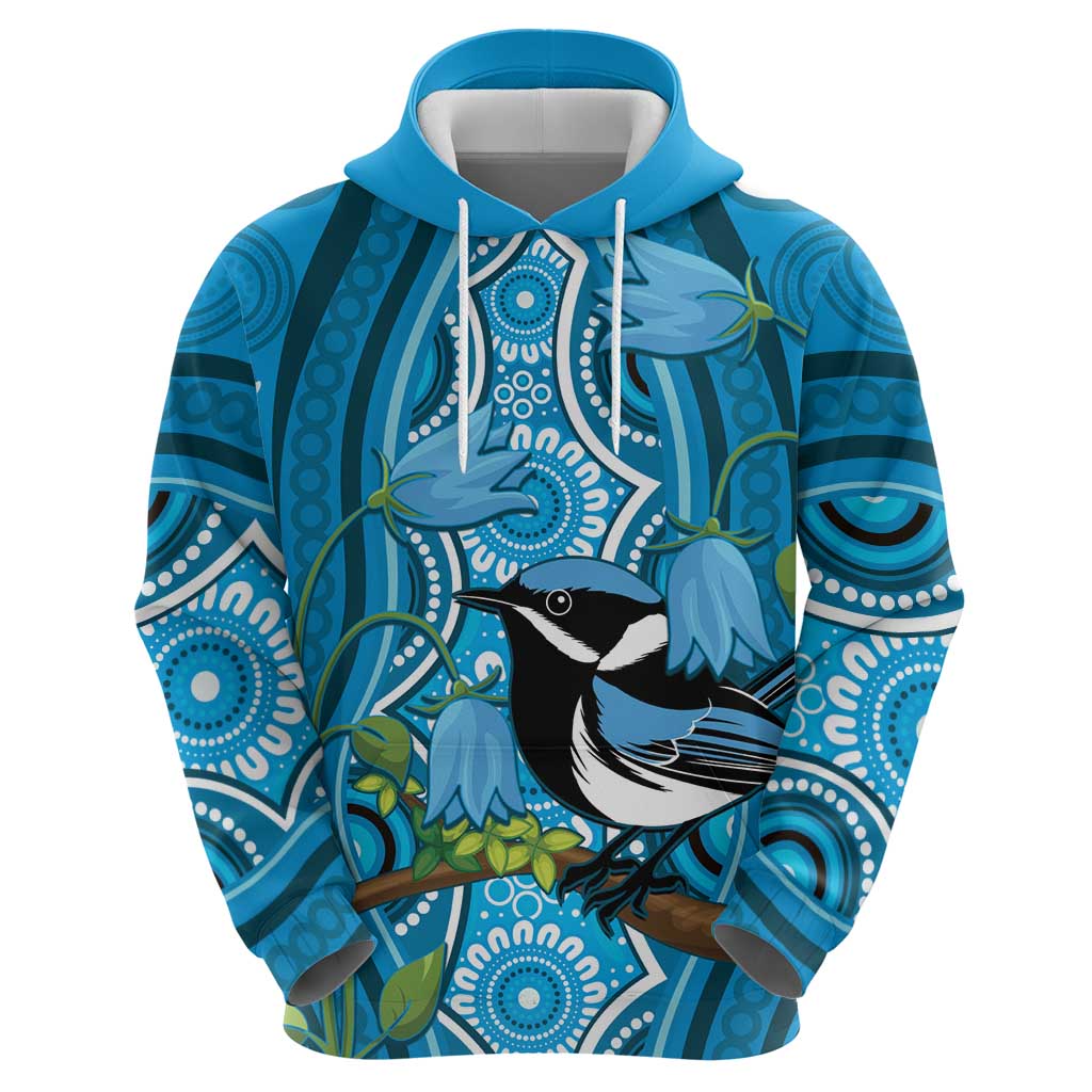 Australia Bluebell Creeper With Superb Blue Wren Hoodie Aboriginal Art