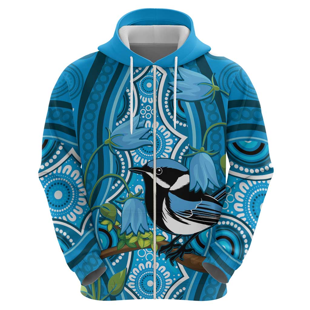 Australia Bluebell Creeper With Superb Blue Wren Hoodie Aboriginal Art