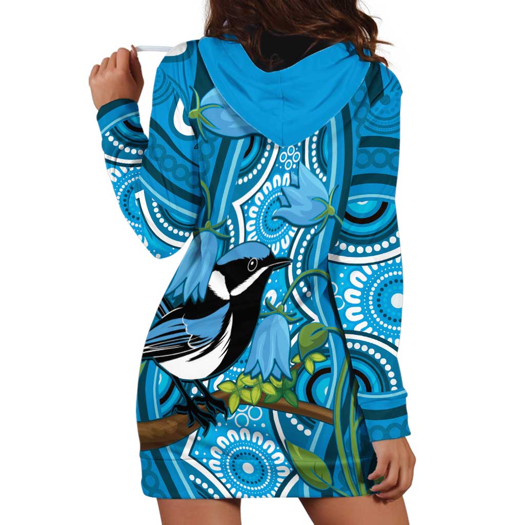 Australia Bluebell Creeper With Superb Blue Wren Hoodie Dress Aboriginal Art