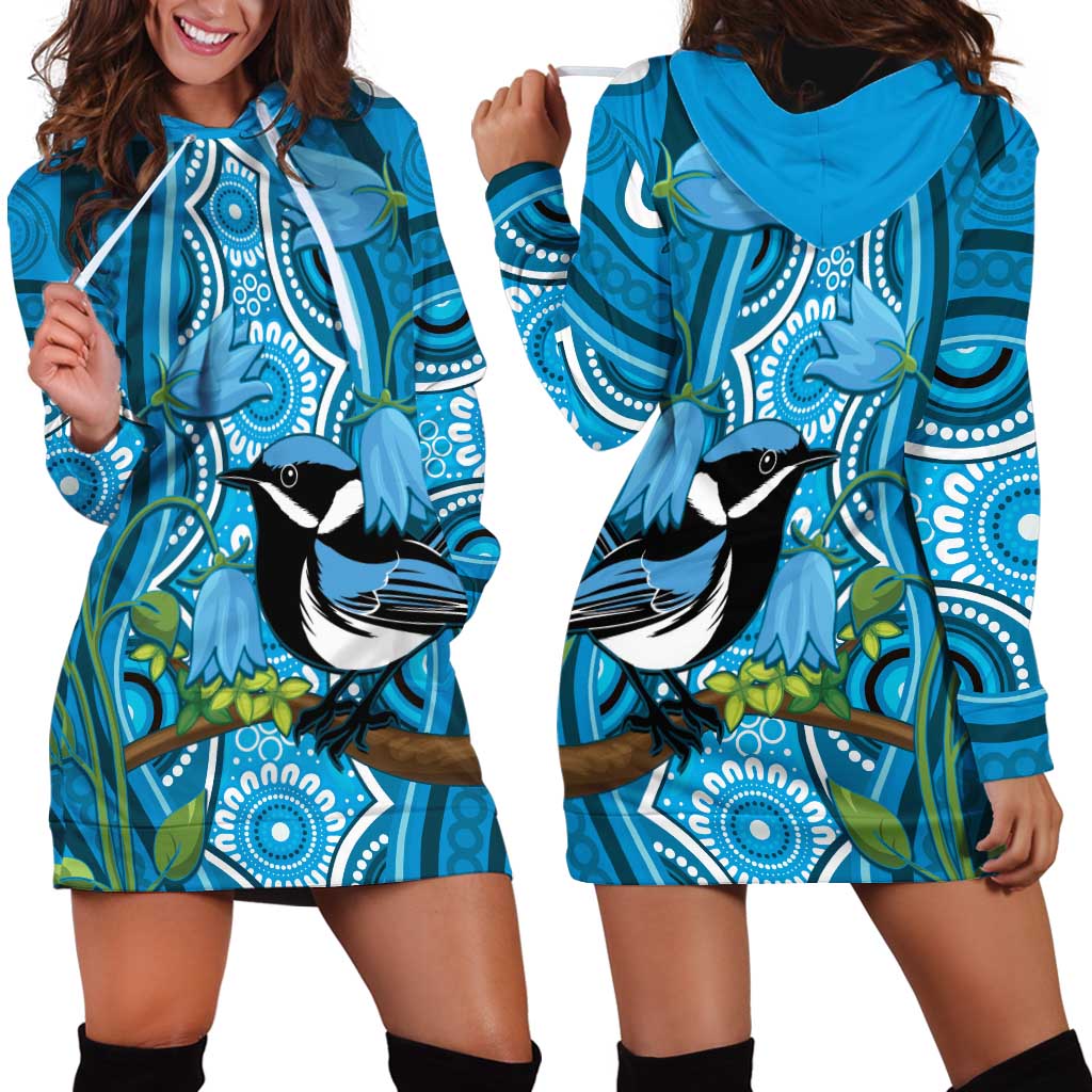Australia Bluebell Creeper With Superb Blue Wren Hoodie Dress Aboriginal Art