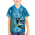 Australia Bluebell Creeper With Superb Blue Wren Kid Hawaiian Shirt Aboriginal Art