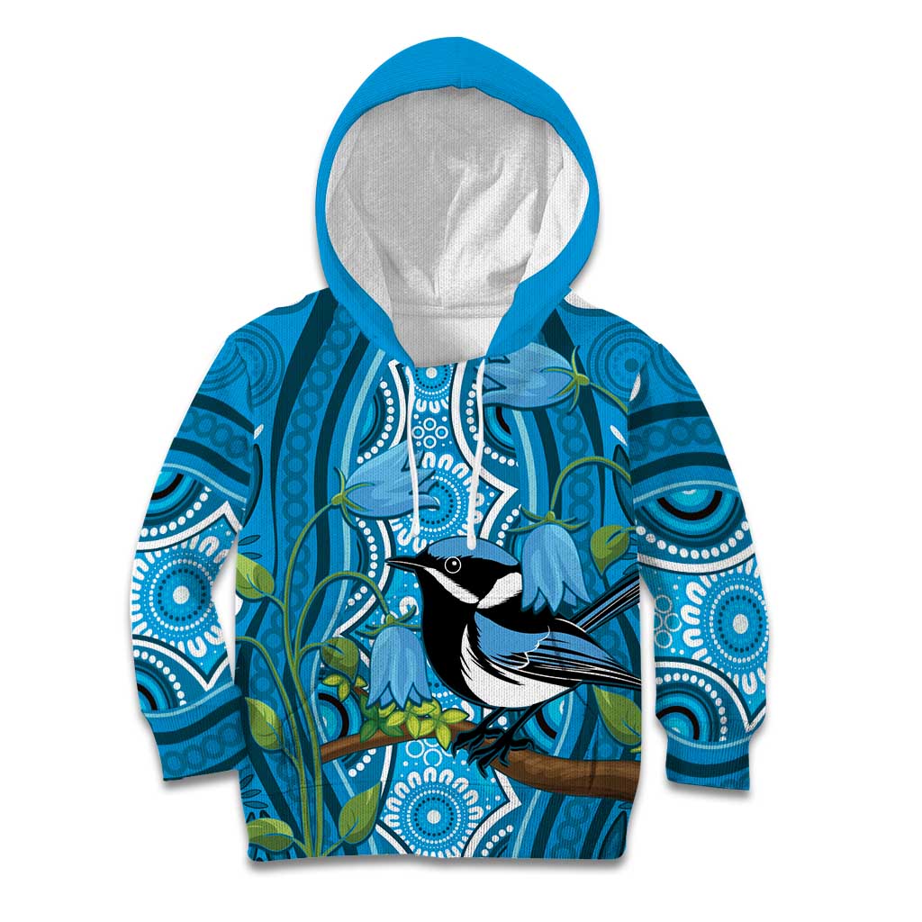 Australia Bluebell Creeper With Superb Blue Wren Kid Hoodie Aboriginal Art