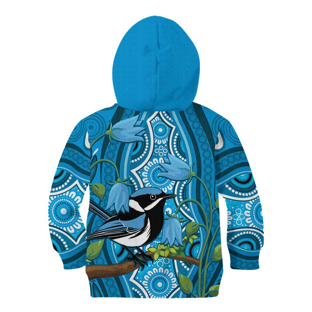 Australia Bluebell Creeper With Superb Blue Wren Kid Hoodie Aboriginal Art