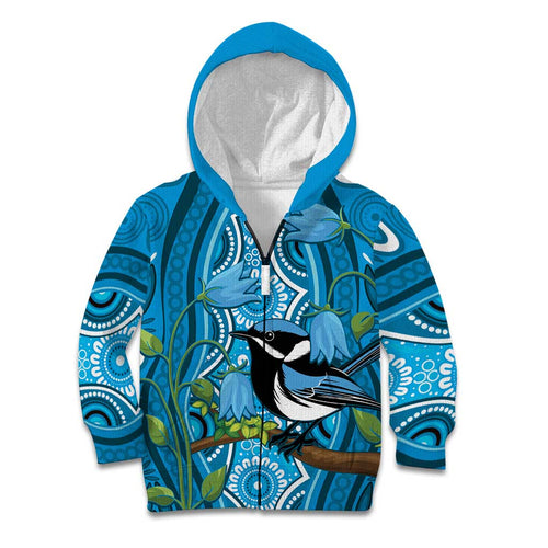 Australia Bluebell Creeper With Superb Blue Wren Kid Hoodie Aboriginal Art