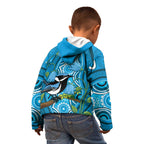 Australia Bluebell Creeper With Superb Blue Wren Kid Hoodie Aboriginal Art