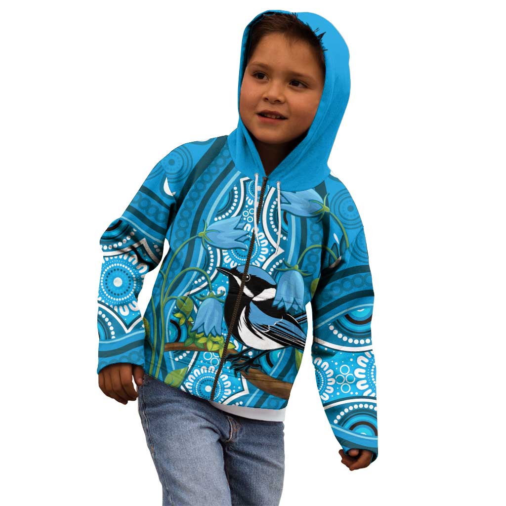 Australia Bluebell Creeper With Superb Blue Wren Kid Hoodie Aboriginal Art