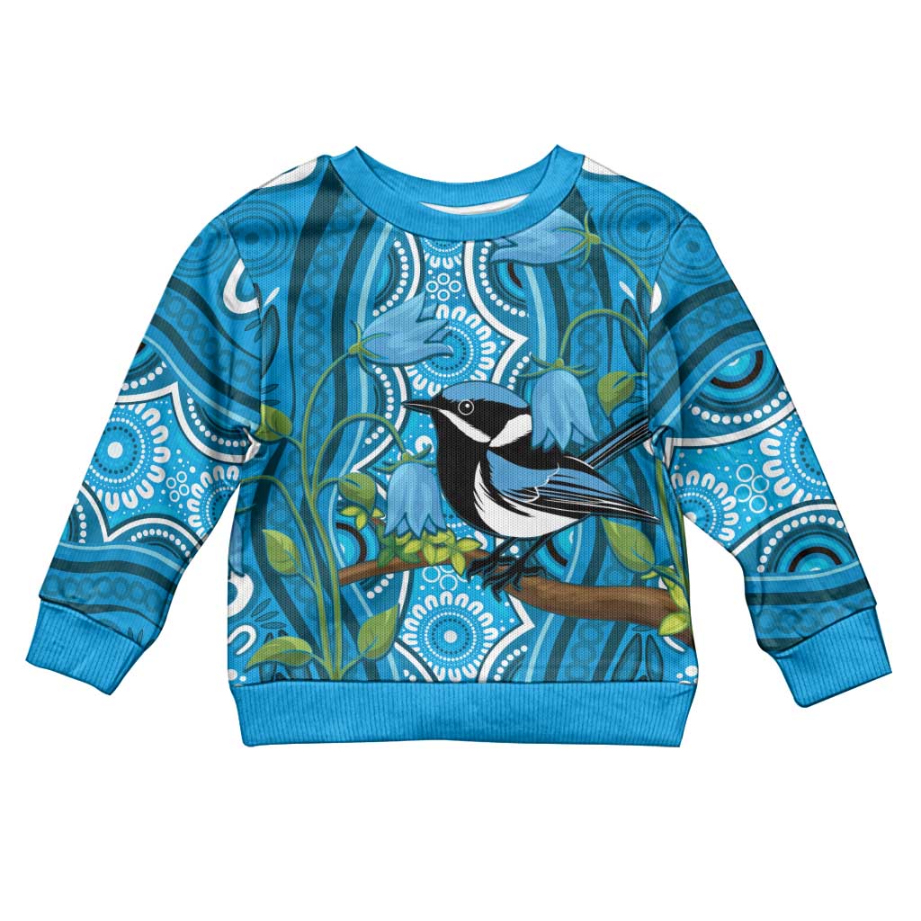 Australia Bluebell Creeper With Superb Blue Wren Kid Ugly Christmas Sweater Aboriginal Art - Aussie Hoodie