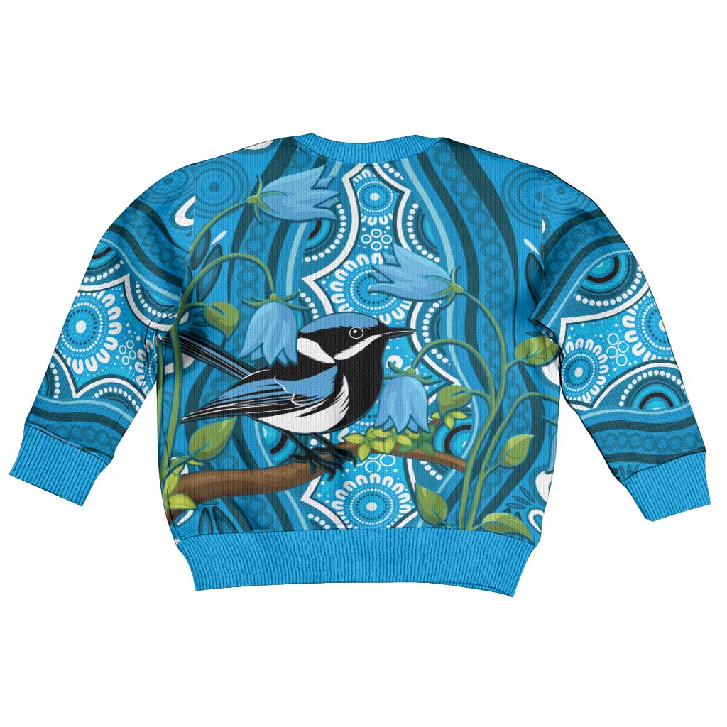 Australia Bluebell Creeper With Superb Blue Wren Kid Ugly Christmas Sweater Aboriginal Art - Aussie Hoodie