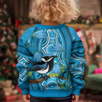 Australia Bluebell Creeper With Superb Blue Wren Kid Ugly Christmas Sweater Aboriginal Art - Aussie Hoodie