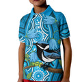 Australia Bluebell Creeper With Superb Blue Wren Kid Polo Shirt Aboriginal Art