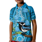 Australia Bluebell Creeper With Superb Blue Wren Kid Polo Shirt Aboriginal Art